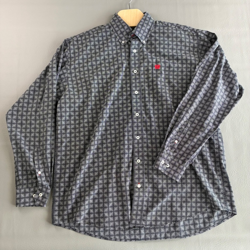 Cinch Mens MTW1103712 Geometric Print Button Down Shirt Black White Medium
